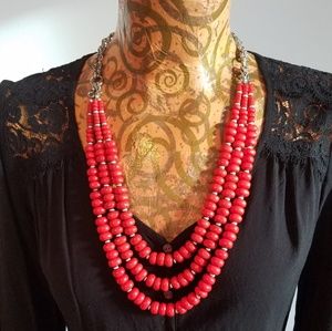 Premier Designs Clementine Necklace Red Silver